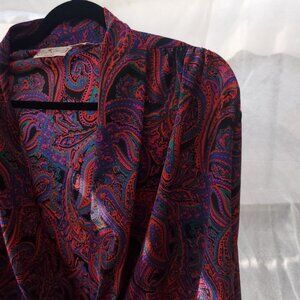 Paisley Wrap Shirt w/ Puff Shoulder Sleeve
